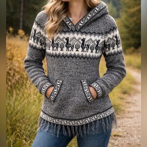 Peruvian Alpaca Sweater Hand Woven Tassels Outdoor Bohemian Gorpcore